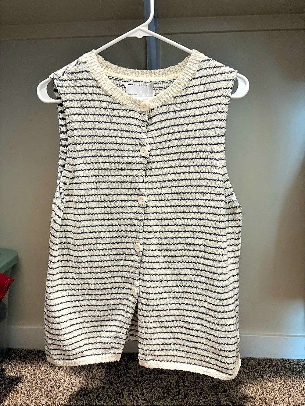 ASOS Striped Button-Front Tank Top in Cream & grey